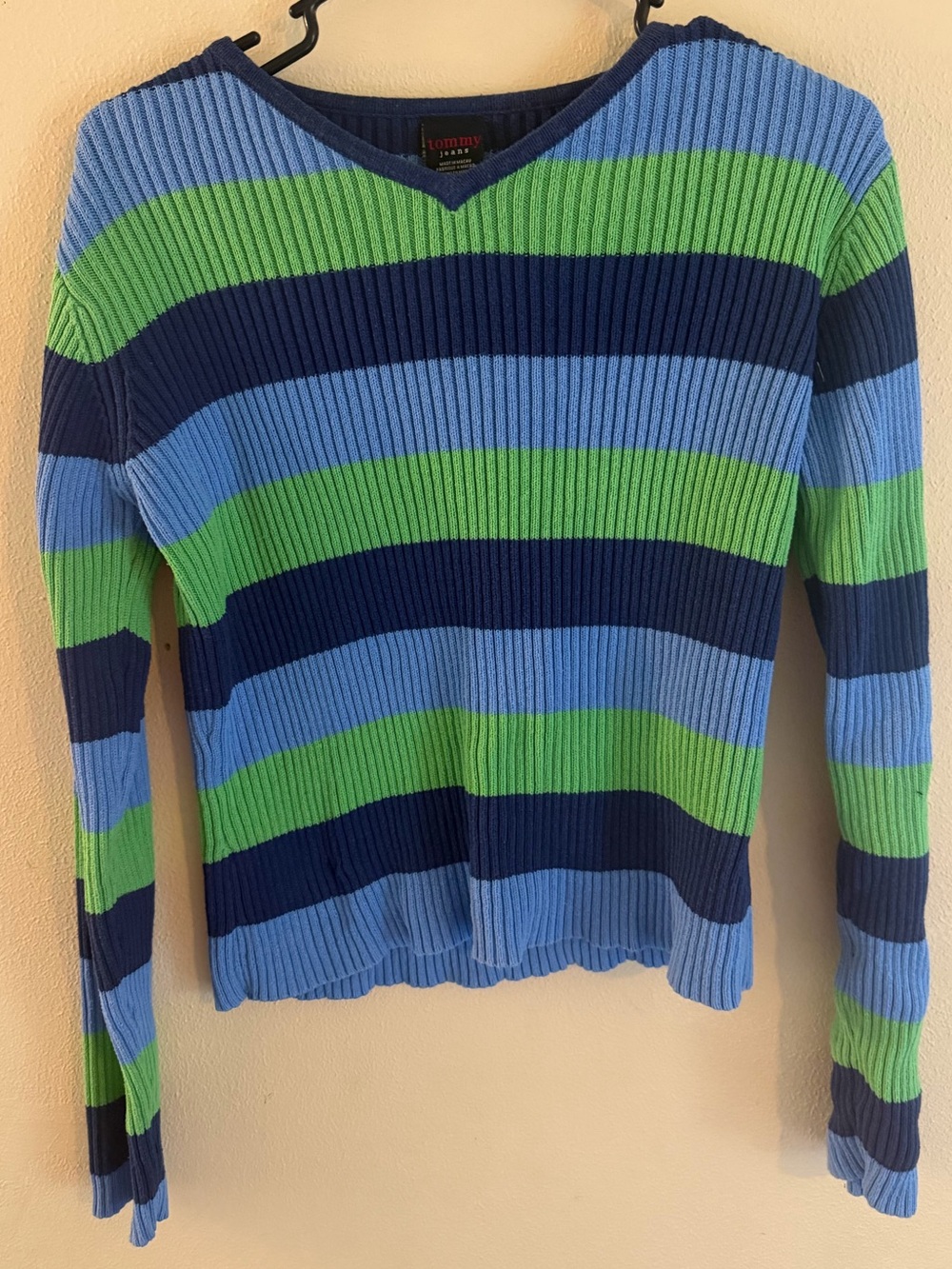 Tommy Hilfiger Blue, Light Blue &‎ Green Ribbed V-Neck Sweater